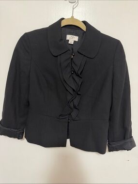 NWOT LOFT Black Ruffle-Front Cropped Blazer - 2